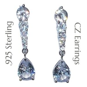 .925 Sterling Silver - Teardrop CZ Earrings – Sparkling Statement Jewelry - NWOT